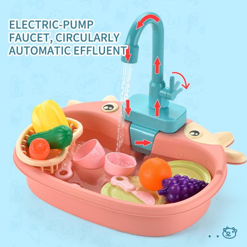 Children's Kitchen Play Set: Electric Dishwashing Sink with Little Cow Design