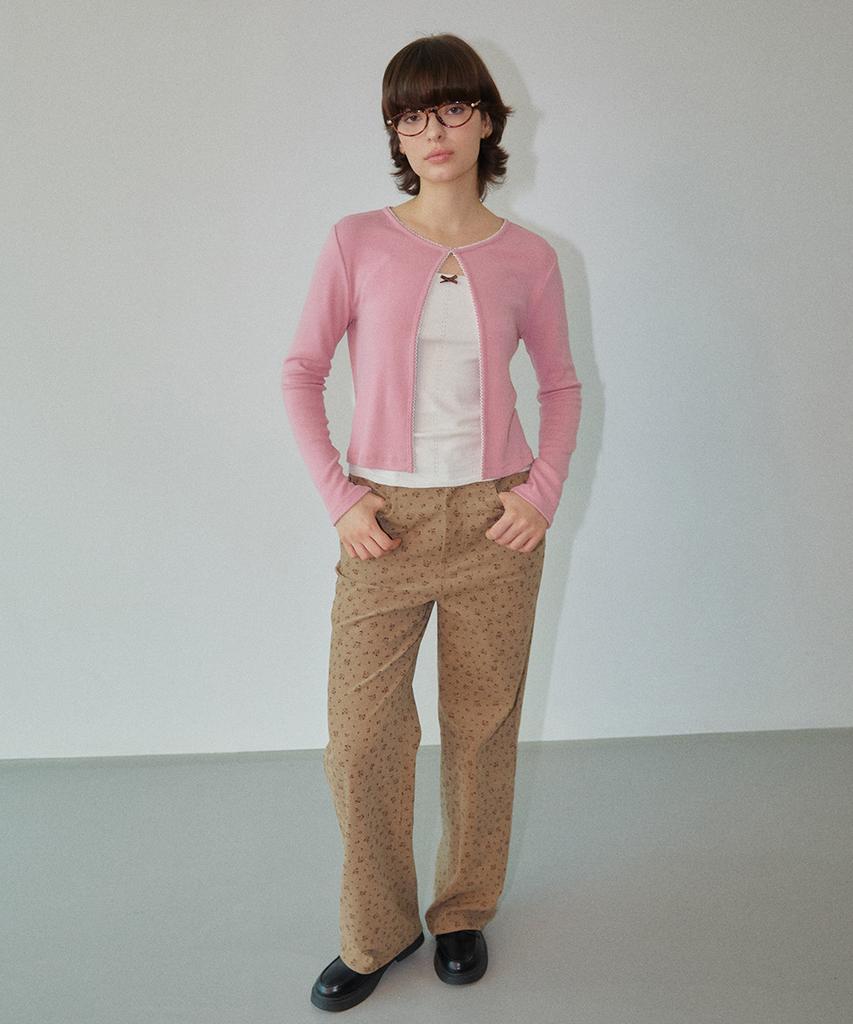 WOVEMENT Flower Corduroy Straight Pants Beige Wbdfpa004Be
