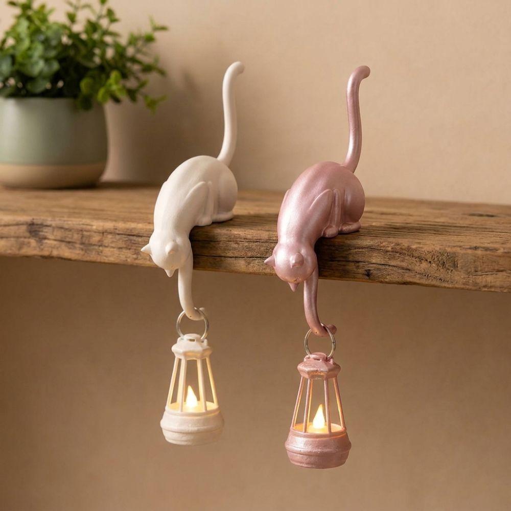 With Lantern Cat Shaped Hook Cute Figurine Cat Hanging Hook Funny Cat Wall Hook Light  Unique Gift