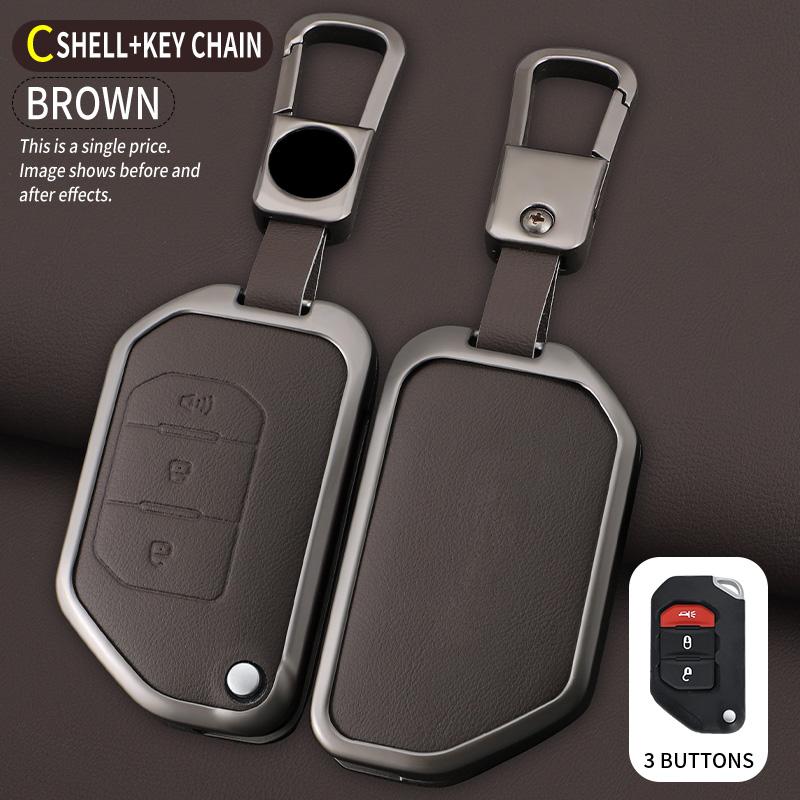 Interior Mouldings Car Flip Key Case Cover Shell Fob For Jeep Gladiator JT Sahara JLU Wrangler JL Rubicon 2018 2019 Alloy Leathe