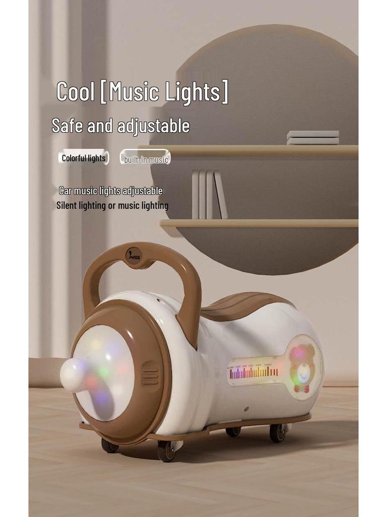 Musical Peanut Car Baby Walker: Four-Wheel Scooter with Silent, Universal Wheels and Anti-Rollover Slider