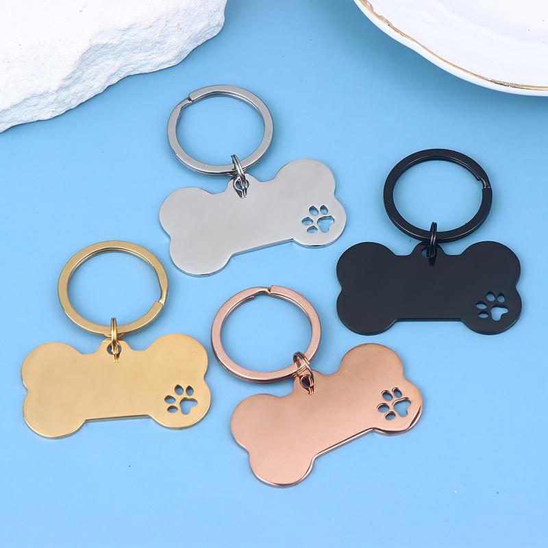 1Pc Abstract Dog Footprint Keychain Name And Text Tags Cat Dog Id Tag Name With Cute Symbols Bone Shaped Pet Nameplate