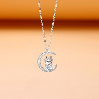 Flash Diamond Cute Cow Moon Necklace Women's Personality Fashion Niche Exquisite Zodiac Pendant Item Jewelry Gift