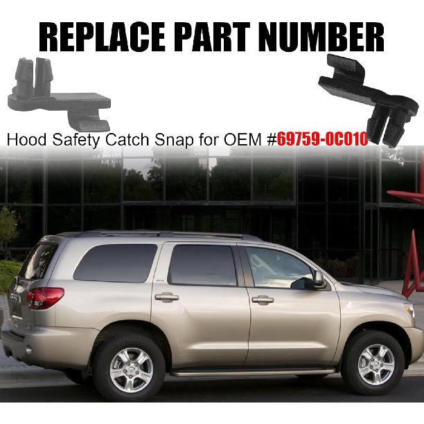 2PCS Hood Safety Catch Snap, Hood Clips Compatible with Toyota Sequoia 2001-, Tundra 2000-2013, 69759-0C010