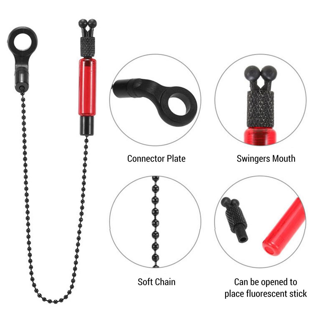 Fishing Bite Alarms and Chain Alert Swingers Set LED Indicator Alert Fishing Swingers with Zipper Box Red