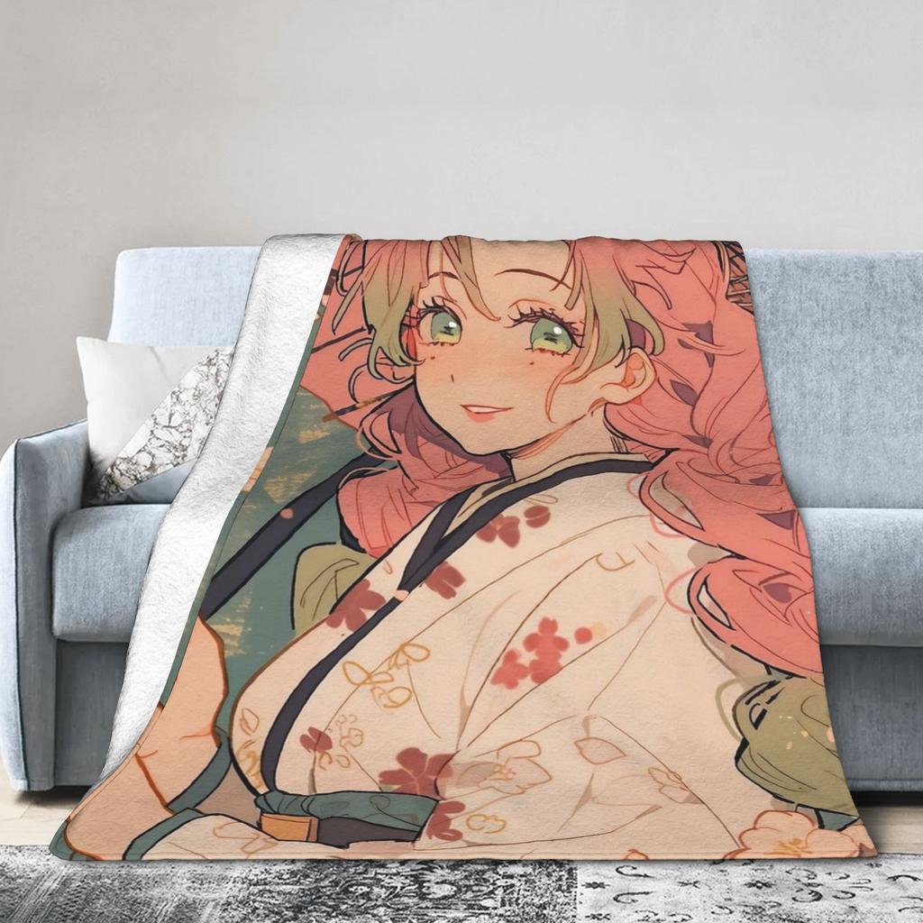 Kimetsu No Yaiba Blanket Cover Shinobu Kocho Fleece Throw Blanket Summer Air Conditioning Decoration Ultra-Soft Warm Bedspread