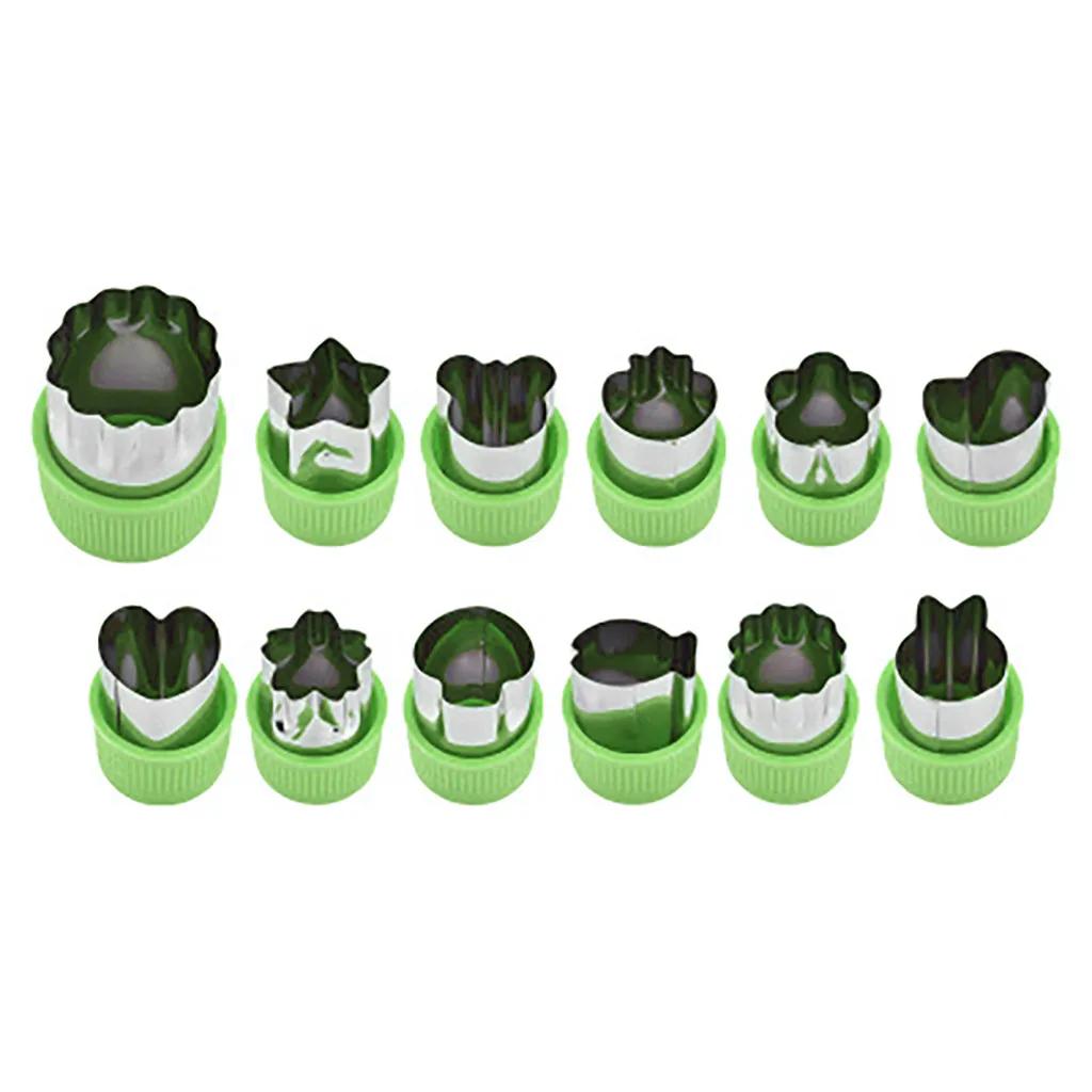 12Pcs Vegetable Fruit Cutter Star Shape Fondant Cake Cookie Plunger Mould Stainless Steel Mold Cutter Tools Kitchen Accessories