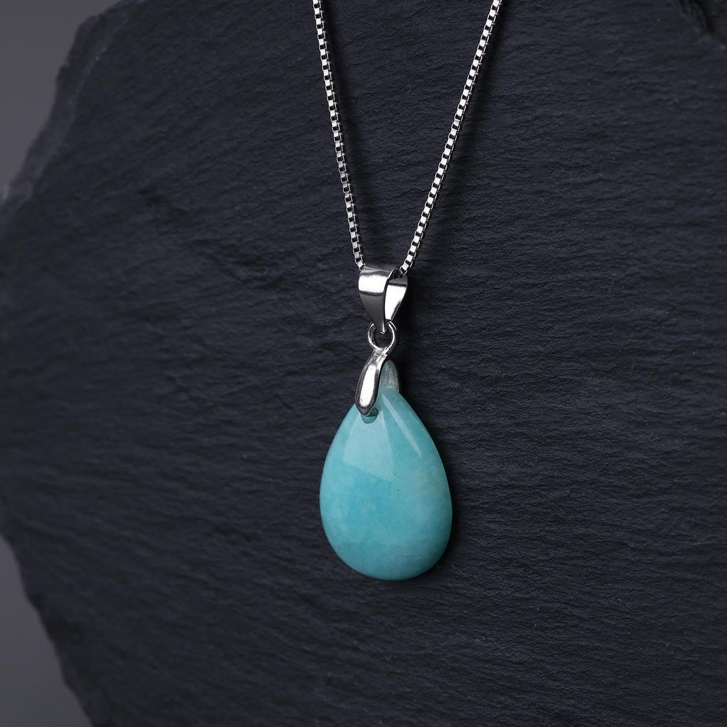 Amazonite Waterdrop 925 Silver Chain Necklace for Women [KOAI]