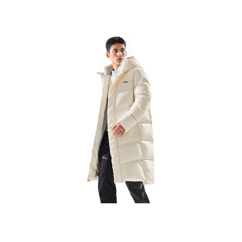 Li Ning Fitness Series Logo Bequeme Lockere Kältebeständige Warme Outdoor Lange Freizeit Daunenjacke Herren Oberbekleidung Off-White AYMU095-2