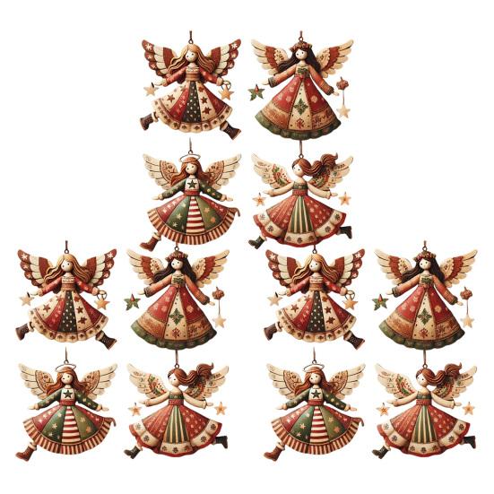 Tre Engel Julepynt Rustikk Gårdshus Engeldekorasjoner Juletre Hengepynt for Ferie Hjemmedekor