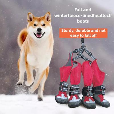 Suspender Dog Shoes Walk Winter Waterproof Dog Shoes Anti Slip Warm Long Boots Pet Shoe Covers with Velvet Large Medium-sized
