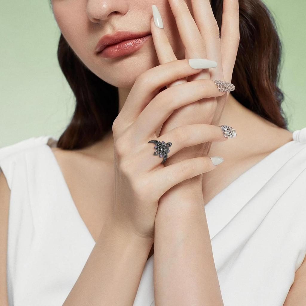 Nudo De Bruja Original Schwarzer Hexenknoten Ringe 925 Silberbeschichtung Mystischer Lila Zirkon Ring Hexische Schmuckstücke Geschenke für Frauen