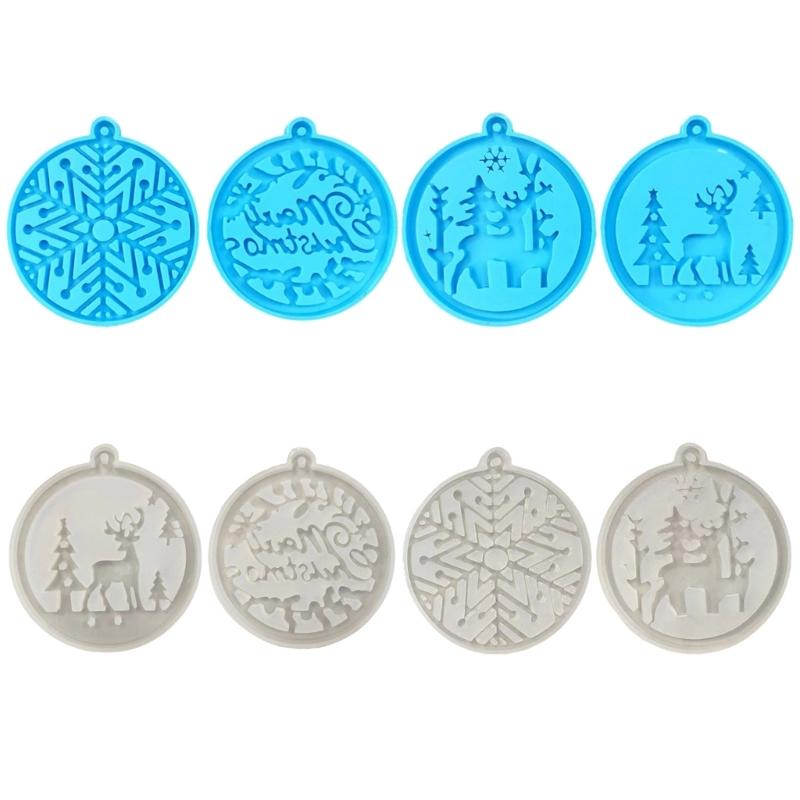 4pcs Silicone Mold for Keyring Pendant Christmas Theme Keychain Ornaments Moulds Stylish Key Chain Accessory Molds