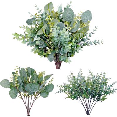 10PCS Eucalyptus Leaves Bunch Branch Artificial Plastic Plants Leaves Green Stems Wedding Faux Fake Flowers Party Floral Bouquet