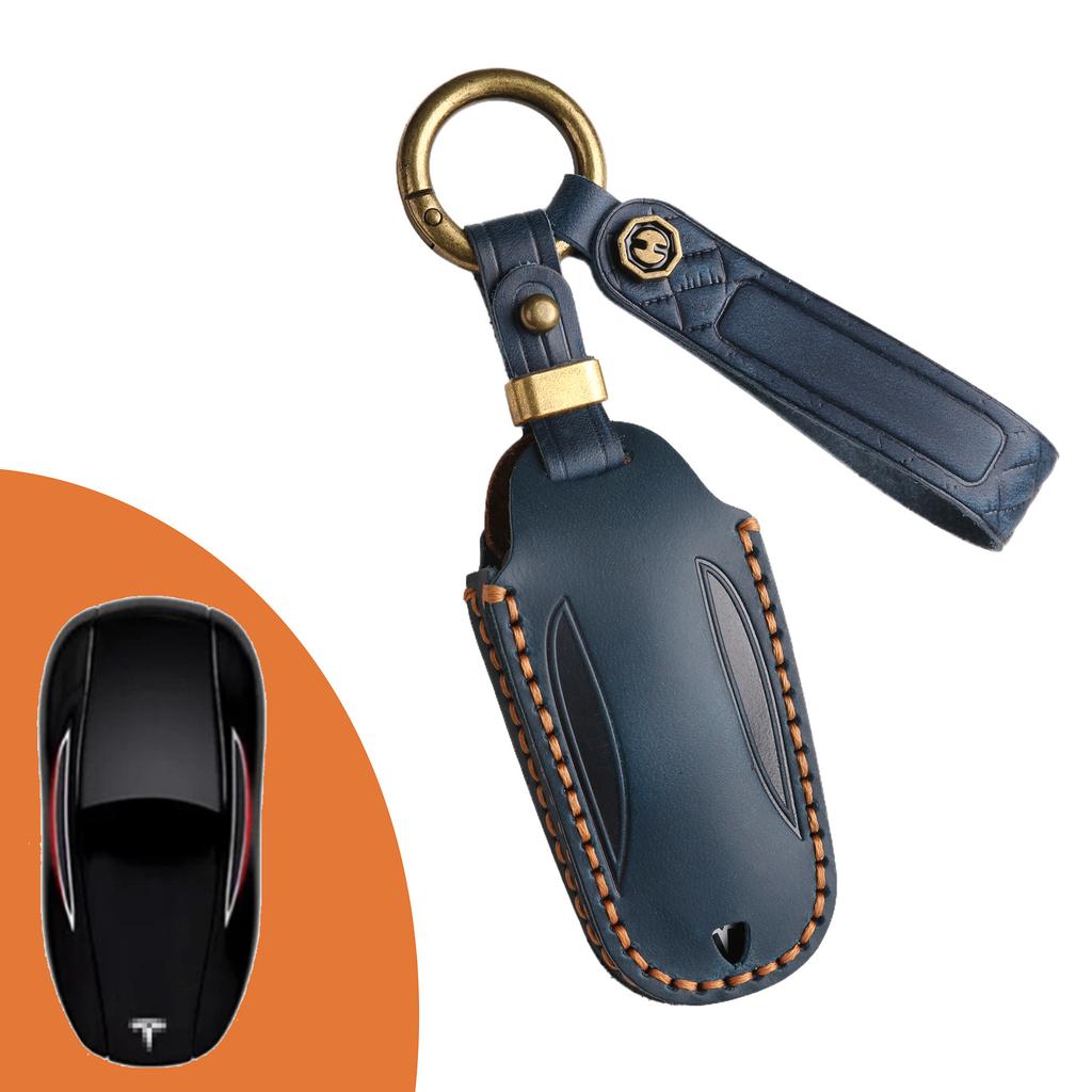 The key case is suitable for Tesla key cover model3 Y's x genuine leather car key cover, purely handmade.