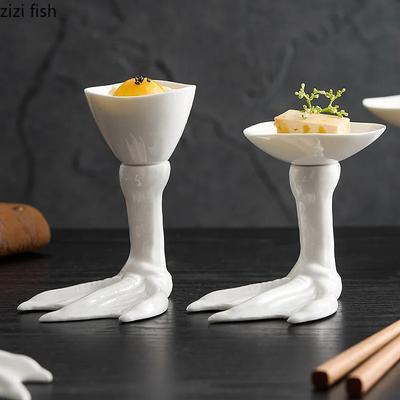 Piatto Creativo Alto con Piedi d'Oca in Ceramica per Dim Sum Ristorante Piatto da Dessert Piatto per Sushi Specialità di Stoviglie per Cucina Molecolare
