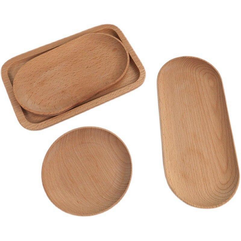 Wood Tray Oval Beech Small Wooden Disc Circular Wooden Dessert Plate Cake Tray