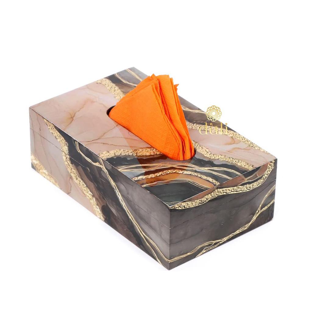 MDF Tissue Box for Table (23 X 14 X 8 Cm, Silver Marble),  Duli