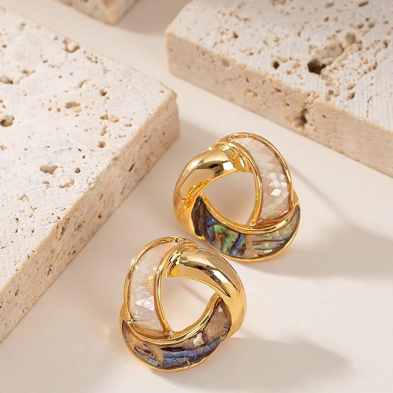Elegant French Chic Stud Earrings With Natural Abalone Shell Inlay Zinc Alloy Geometric Design Women