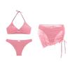 Women's Fashion Two-Piece Slim Fit Solid Color Halter Neck Bikini Set with Removable Padding and Mesh Beach Skirt Three-Piece Swimwear Set