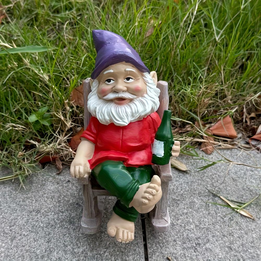 Classic Resin Gnome in Rocking Chair Statue, 1pc,YTabletop Resin Figurine, Home Entryway Balcony Corridor Ornament, Christmas Valentine's Thanksgiving
