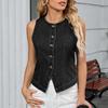Women's Fashionable Solid Color Sleeveless Washed Denim Vest Top