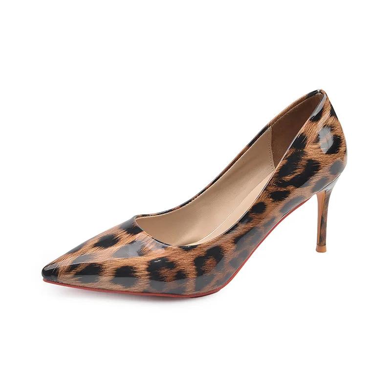 Fashion Sexy Leopard Print Pointed Thin Heel Women's Shoes, Fashionable High Heels, Plus Size Single Shoes 35-42 High Heels