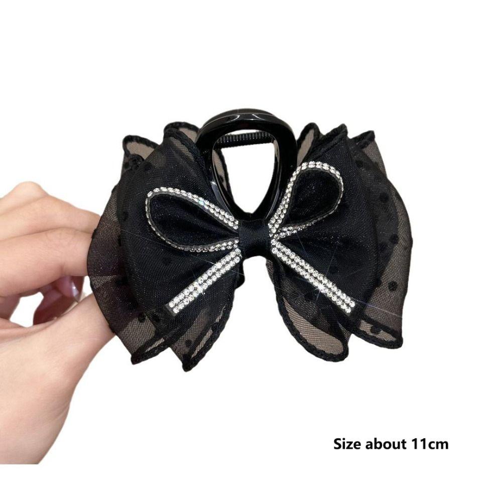 New Crystal Diamond Bow Hair Claw Clip Elegant Korean Rhinestone Shark Clip Hairpin Hair Clamp Hair Accessory for Women Pan Hair