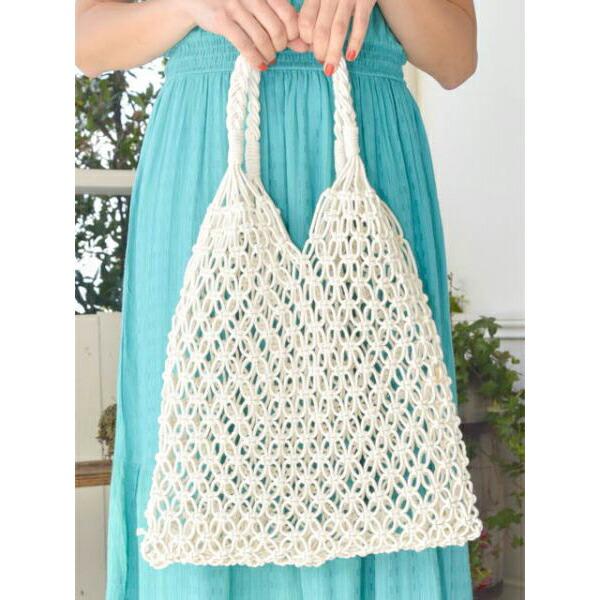 Hawaiian Bag Mesh Tote Bag Mesh Bag Net Bag Ami Bag Knitted Net (White/Beige) Stylish Cute Hawaii Resort Sea Beach Fashion (Sea Ami)