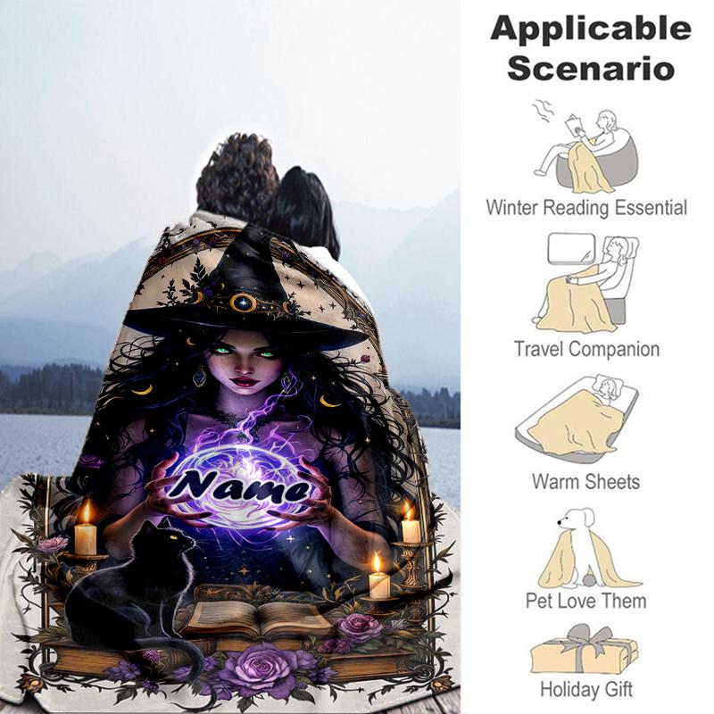 1PC Custom Name Witchcraft Magic flannel blanket versatile,all-season throw suitable for the living room,bedroom,camping,travel,and gift