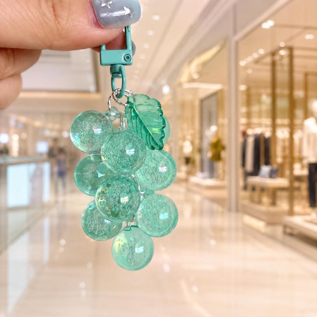 Clear Acrylic Grape Keychain with Anti-theft Phone Wristband and Fruit Bag Pendant