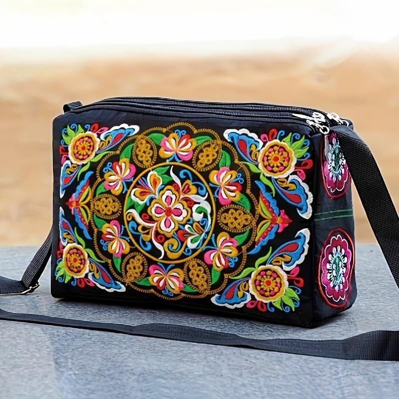 Traditional Chinese Embroidered Crossbody Bag With Floral Patterns For Daily Use