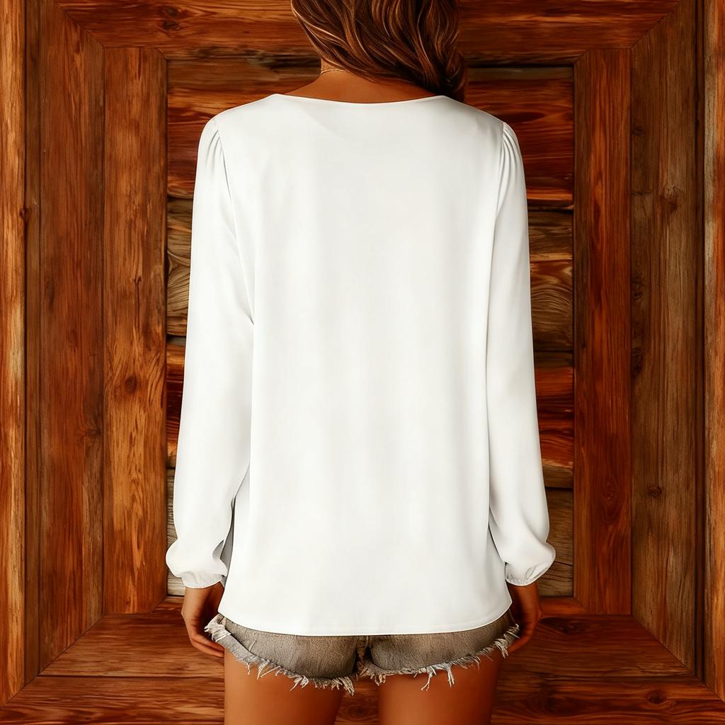 Women's Fashionable Solid Color Square Neck Long Sleeved Casual Pullover T-shirt Top