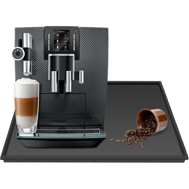 Silicone Mat Under Coffee Machine With Lip Coffee Maker Appliance Automatic Machines Espresso Accessory Black Multifunctional Rubber Base Mat (18.9 X