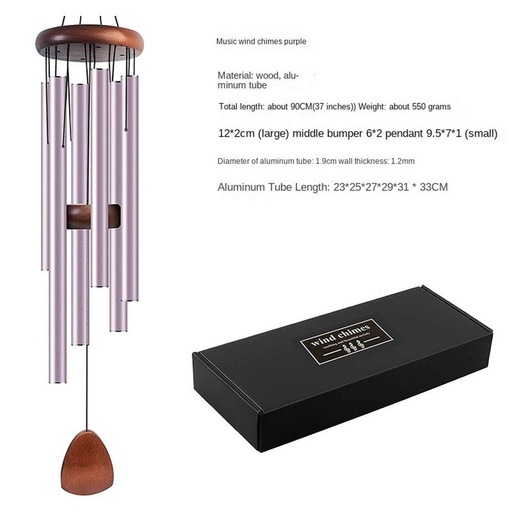 New Aluminum Metal Tubes Windchime 37 Inch Zen Atmosphere Aluminum Wind Chimes 6 Rods Large Wind Bell Garden