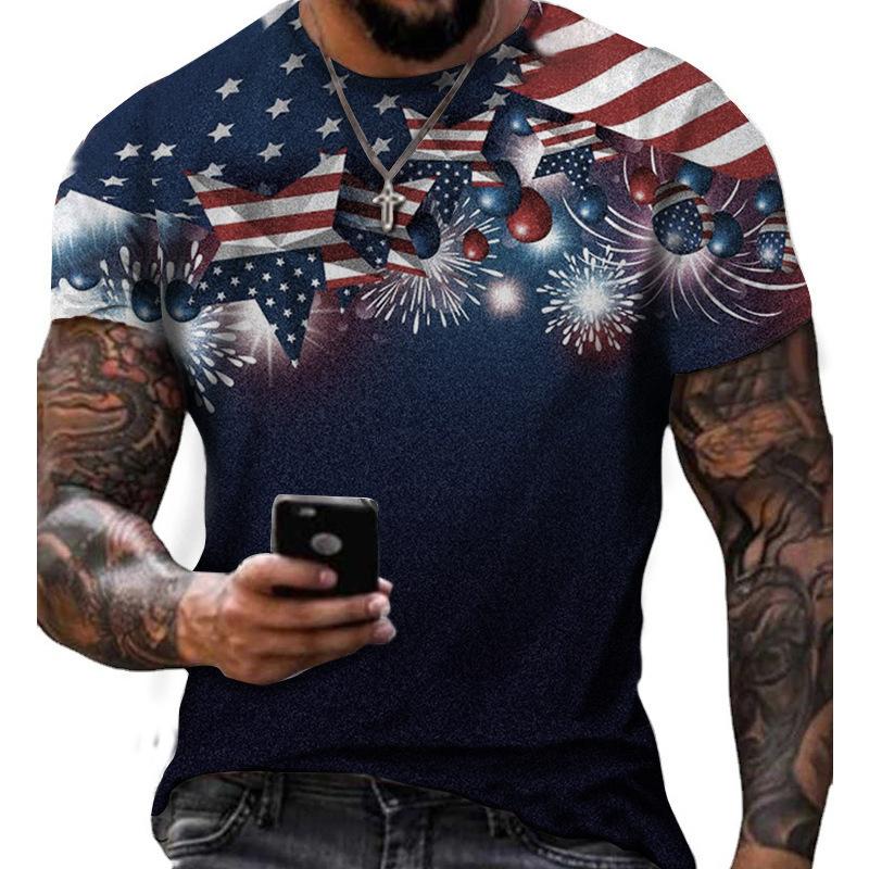 Summer Round Neck 3D American Independence Day Printed Top Fashionable Casual Short Sleeved Men's T-shirts