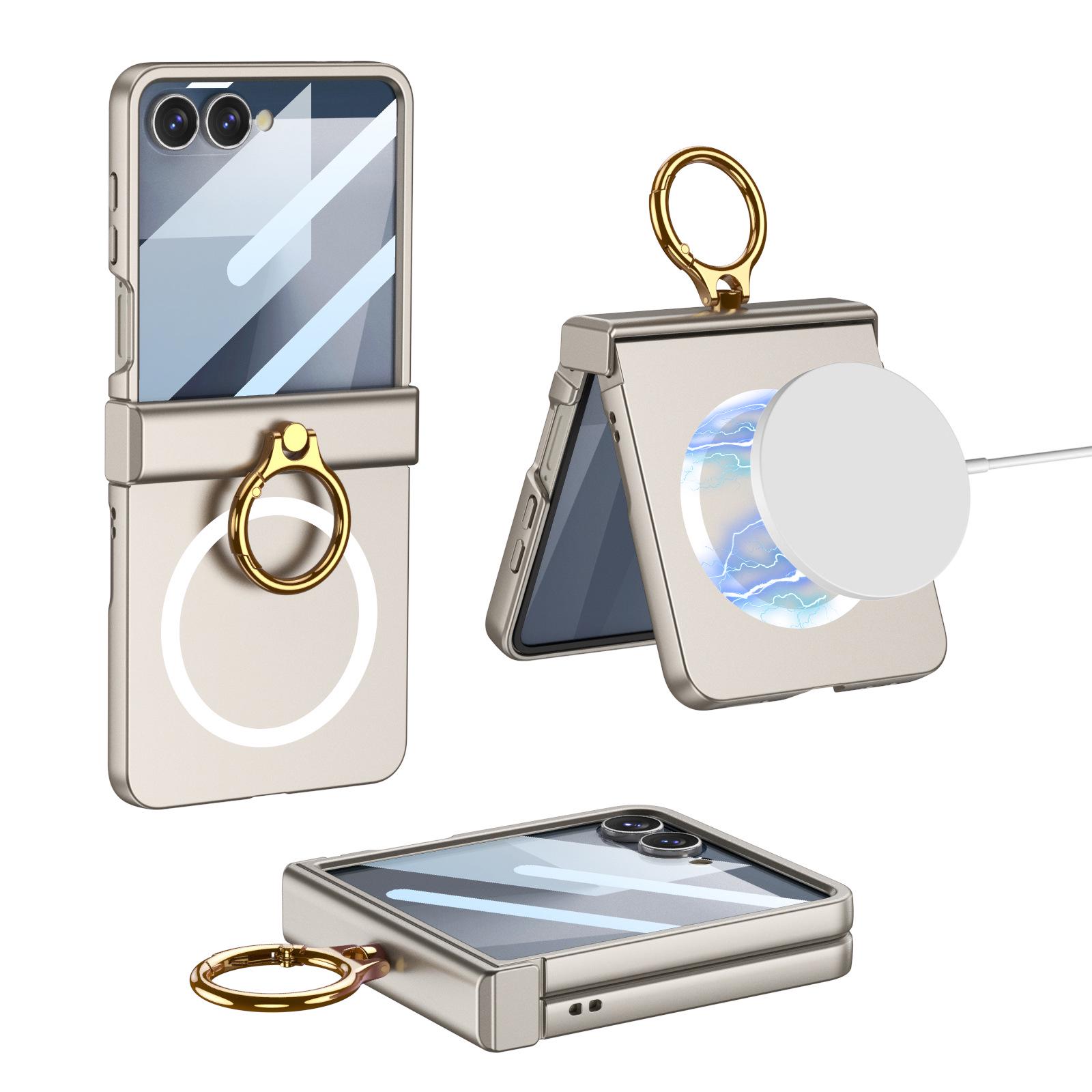 GKK Samsung Z Flip 7 Small Folding Hinge Full Coverage Shell with Finger Ring Buckle and Frosted Hard Shell Flip7