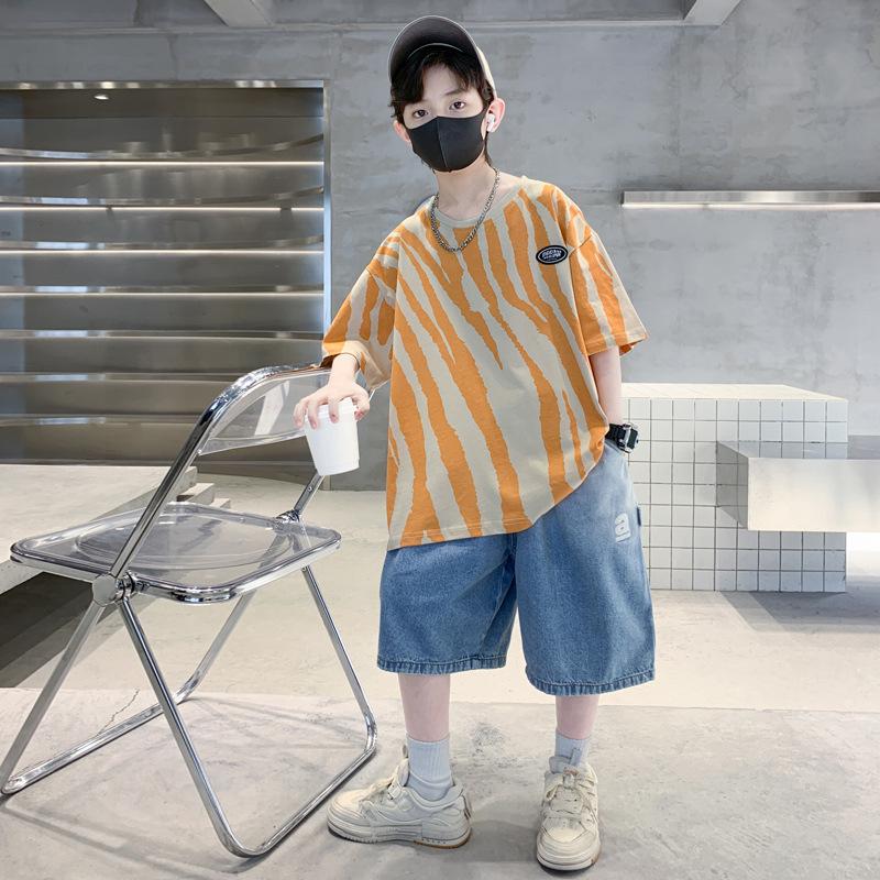 Children's Fashion Casual Set 2025 Summer Boys Thin Handsome Short-sleeved T-shirt Set
