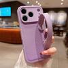 Leather Texture Wristband Holder Phone Case for iPhone 17 Air 16E 15 14 Plus 13 12 11 Pro Max Plain Color Matte Shockproof Cover