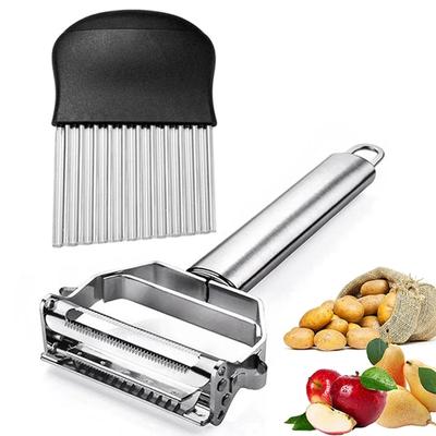 2 Stück Gemüseschäler Kartoffelschneider Wellenmesser Pommes Frites Karotten Zwiebeln Hobel Halter Gemüseschneidwerkzeuge Küchenhelfer