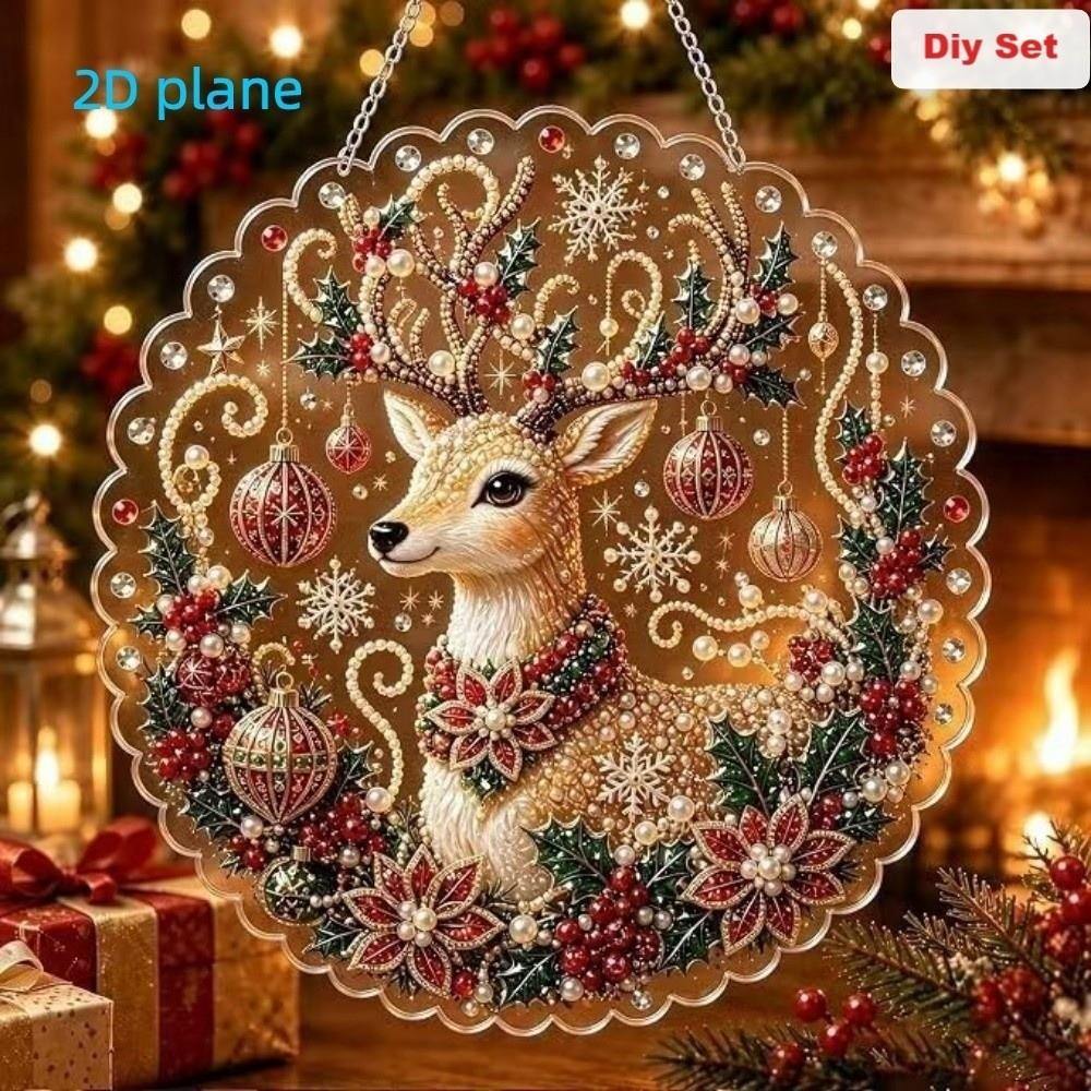 2D Flat Acrylic DIY  Painting Pendant Round Santa Beaded Sun Catcher  Holiday Party