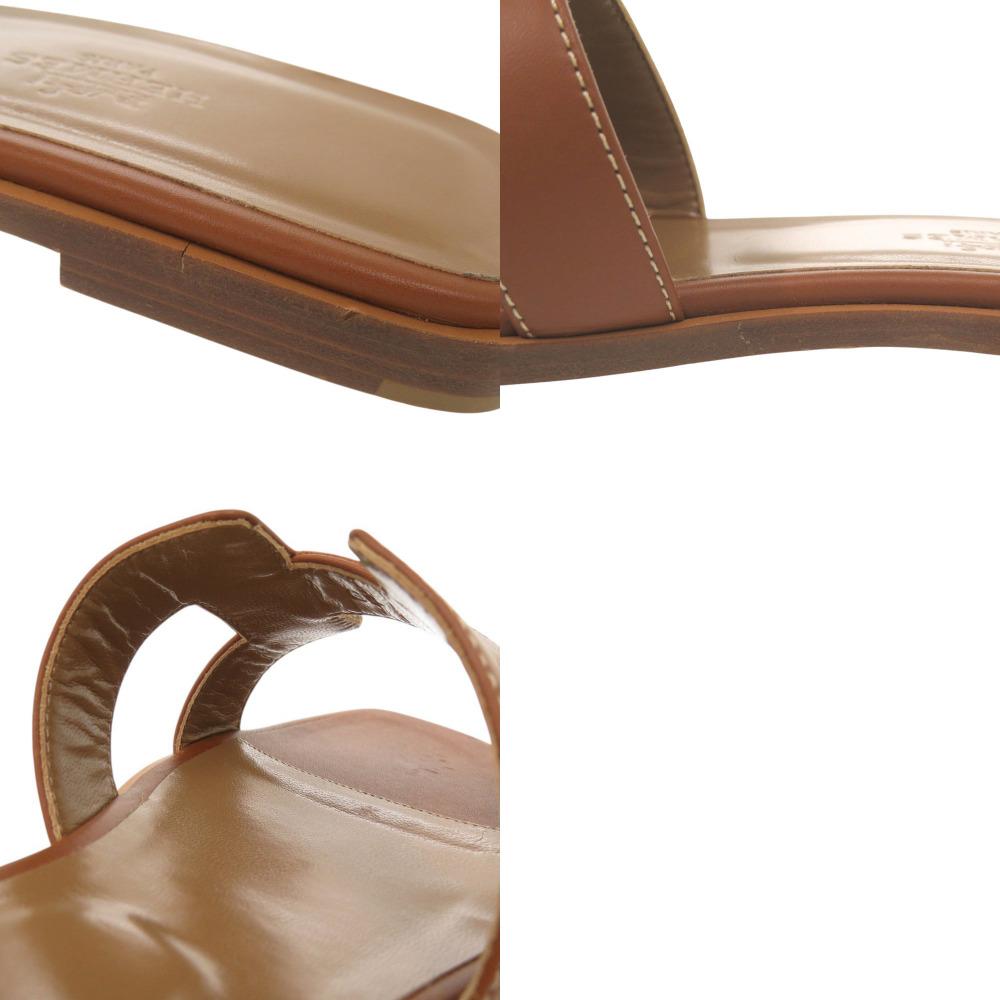 Used AUTHENTIC HERMES Oran Sandals Brown Leather