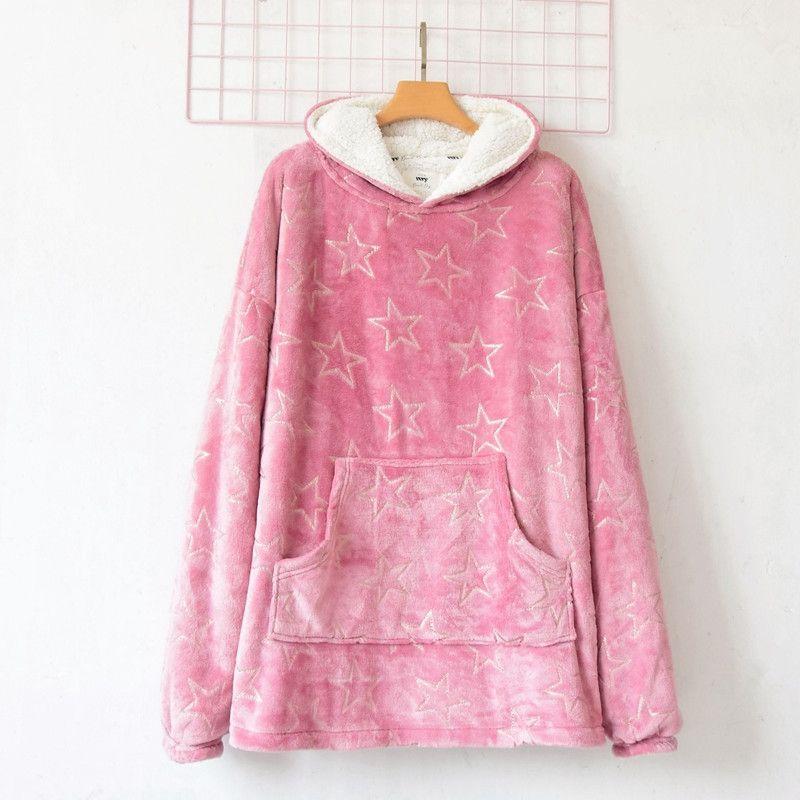 

Extra Thick Double Velvet Export Women s Coral Fleece Hood Nightgown Winter Loose Cold-Proof Heattech Homewear Tops Red L/XL