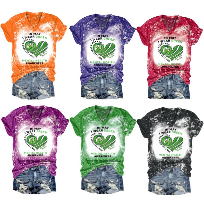 

2023 Spring/summer Leisure Printed T-shirt Women s Short-sleeved V-neck Top