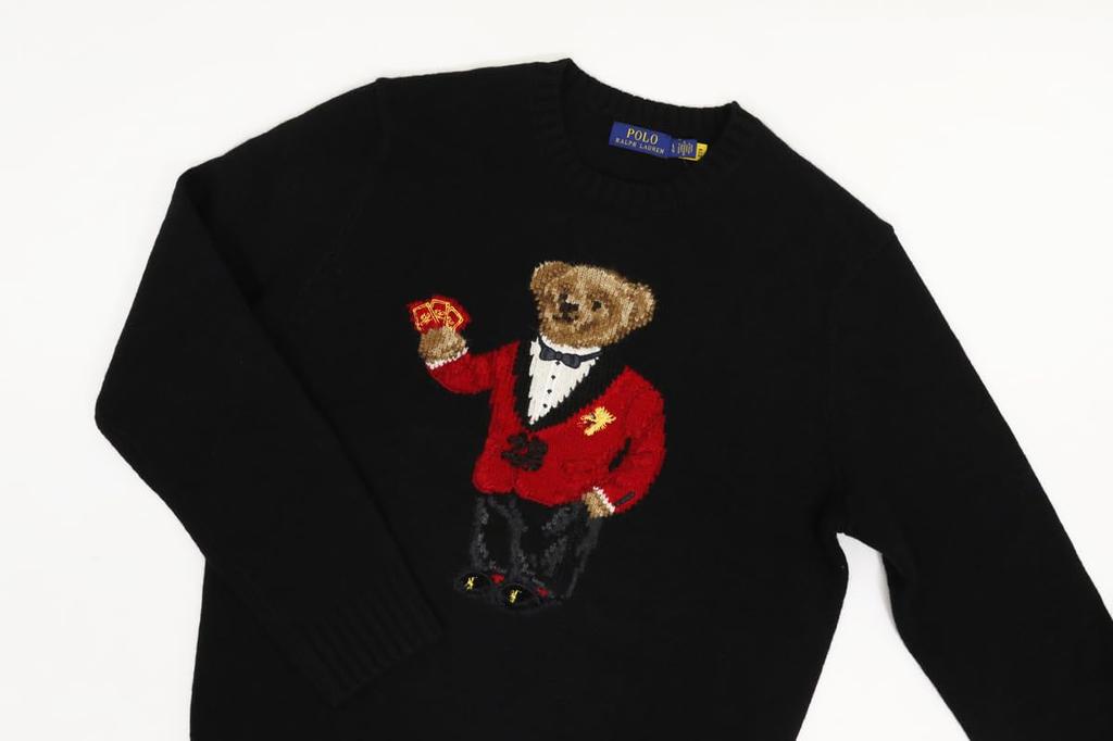 POLO RALPH LAUREN Polo Bear Wool Crew Neck Sweater with Size Black Men's Card, L, (Product Code 01020109)