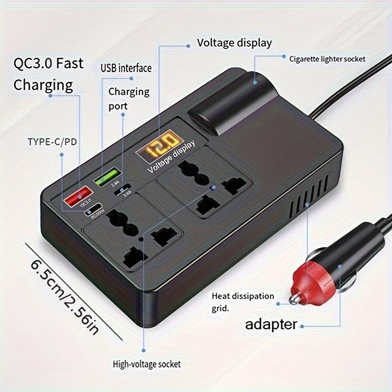 200W Car Power Inverter with 4 USB Ports 110V AC Car Plug Adapter Fast Charger 12V DC to AC Converter Type-C QC 3.0 Car Charger Adapter