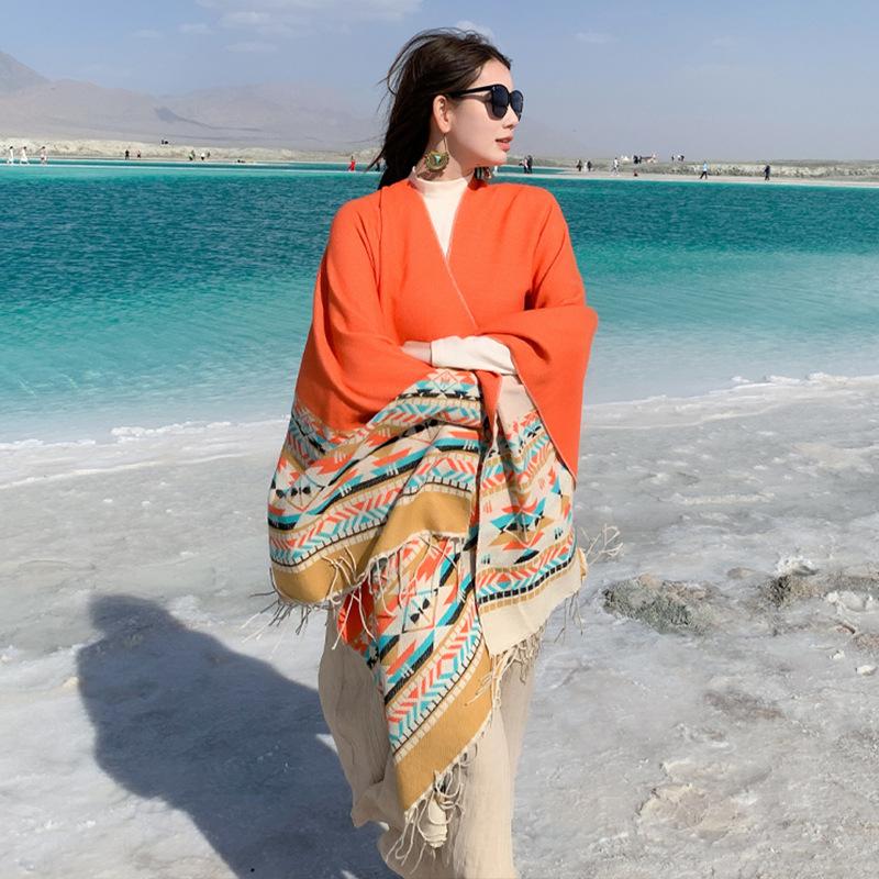 Vintage Ethnic Style Tassel Warm Versatile Large Scarf For Women Travel Shawl