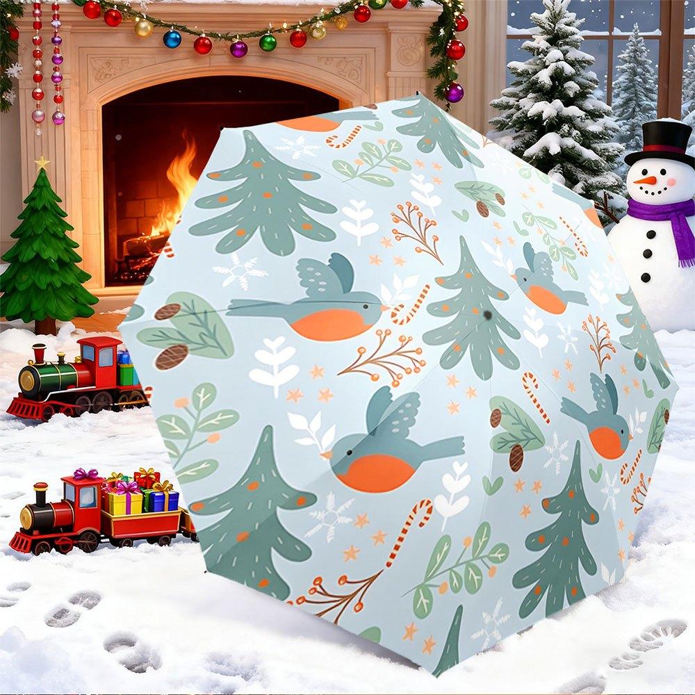 

Open/Close Portable Folding Umbrella with 8-Rib Canopy - Operation, Compact Travel Umbrella with Bird/Fir/Snowflake Patterns ( (as the picture,Iron&8K)