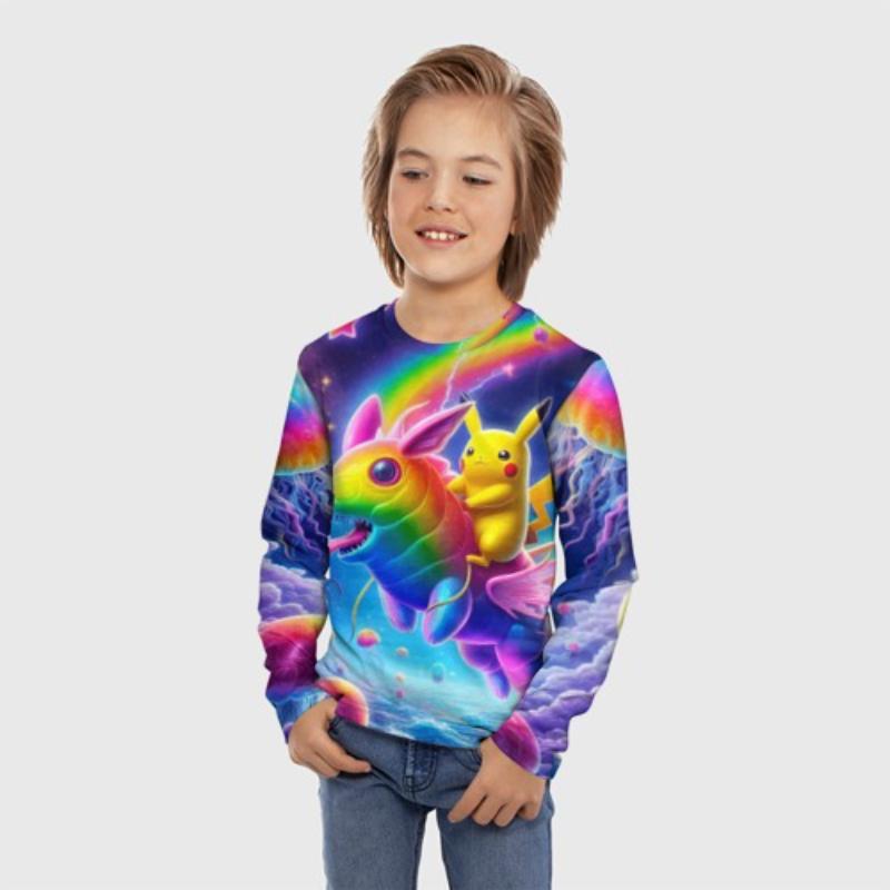 Children's Cartoon Animal Snake Cute Kitten Print T-shirts Boys Cute Long Sleeved Soft Comfortable Top