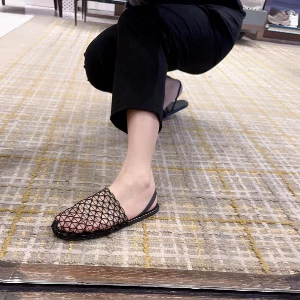 Fashion Mesh Women Ballet Falts Shoes Summer Luxury Sandals Ladies Rome Leisure Round Toe Buckle Strap Women Pumps Loafers Shoes 2024
